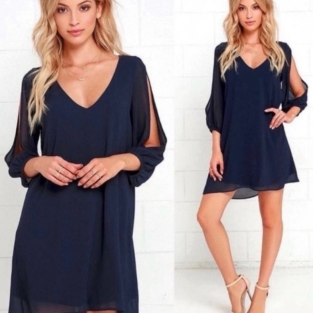 Lulus shifting navy blues chiffon dress S